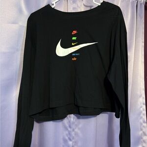 Nike Black Long Sleeve Crop Top with Multicolor Logo